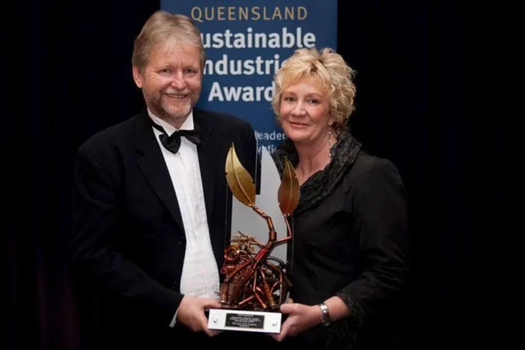 Sustainability Bob and Chris accept the 2009 Queensland Sustainable Industries Premiers Award for Leadership in Business Sustainability.