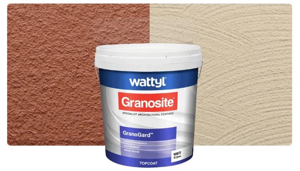 What Are the Best Brands for Textured Wall Paint in Australia? Product image of a bucket sitting on two texture tiles in the background