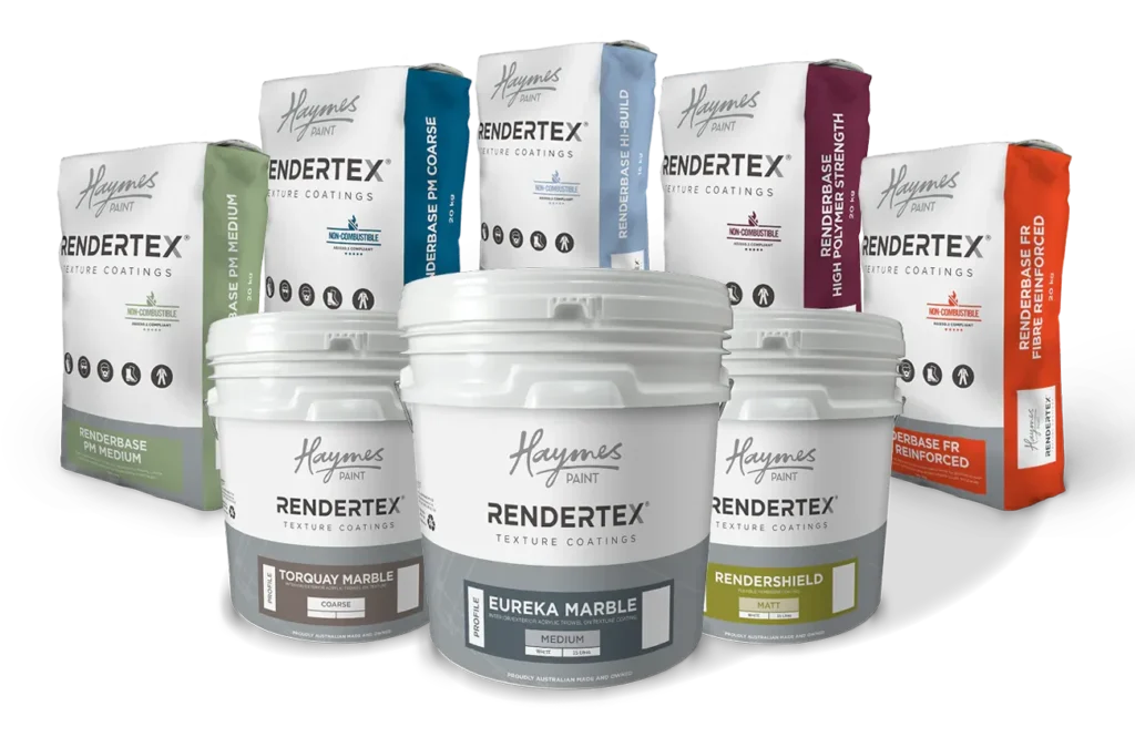 What Are the Best Brands for Textured Wall Paint in Australia? product image of three buckets sitting in front of five bags of texture coating mix